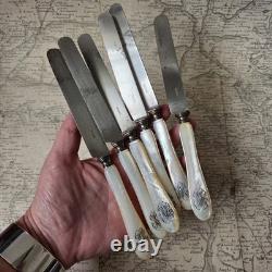 ODIOT 6 Couteaux Nacre Anciens XIXè Monogramme MC Couteaux A Fromage