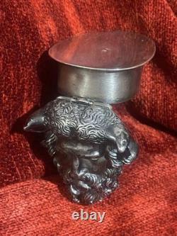 Objet de curiosité XIXe boite tête de faune argent massif poinçons bijou orfèvre