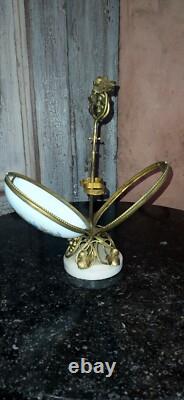 Oeuf porcelaine et laiton Napoléon III cave à parfum XIX ème présentoir h24cm