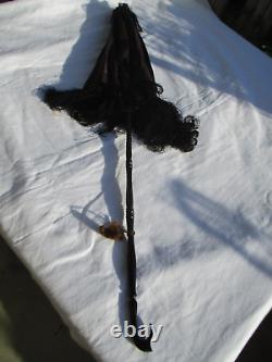 Ombrelle soie noire ancienne (XIXe, Napoléon 3) manche pliable à restaurer
