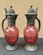 Paire D'aiguiere Étain Et Verre Rouge Époque NapolÉon Iii Xixe