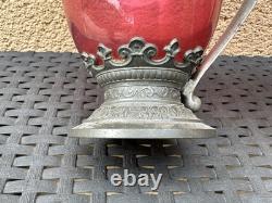 PAIRE D'AIGUIERE ÉTAIN ET VERRE ROUGE ÉPOQUE NAPOLÉON III XIXe