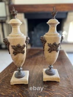 PAIRE DE CASSOLETTES EN MARBRE & Bronze NAPOLEON III Décoration De Cheminée XIX