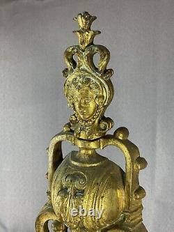 PAIRE DE CHENETS BRONZE DORÉ XIX eme, NAPOLÉON III, STYLE LOUIS XV, CHEMINÉE