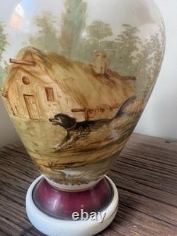 PAIRE DE GRANDS VASES OPALINE PEINTE XIX eme DECOR DE COQ POULES NAPOLEON III