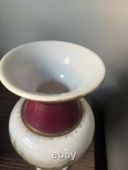PAIRE DE GRANDS VASES OPALINE PEINTE XIX eme DECOR DE COQ POULES NAPOLEON III