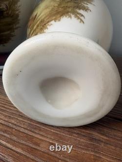 PAIRE DE GRANDS VASES OPALINE PEINTE XIX eme DECOR DE COQ POULES NAPOLEON III