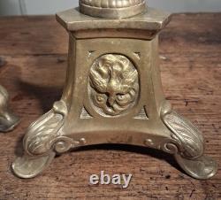 PAIRE DE PIQUE-CIERGES D'AUTEL SAINTE TRINITE EN LAITON OU BRONZE XIX ème S