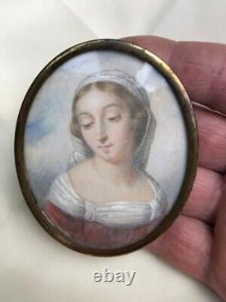 PEINTURE PORTRAIT MINIATURE JEUNE FEMME XIX ème / VICTORIAN MINIATURE PAINTING