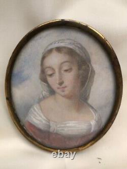 PEINTURE PORTRAIT MINIATURE JEUNE FEMME XIX ème / VICTORIAN MINIATURE PAINTING