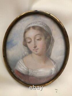 PEINTURE PORTRAIT MINIATURE JEUNE FEMME XIX ème / VICTORIAN MINIATURE PAINTING