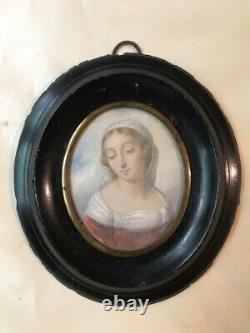 PEINTURE PORTRAIT MINIATURE JEUNE FEMME XIX ème / VICTORIAN MINIATURE PAINTING