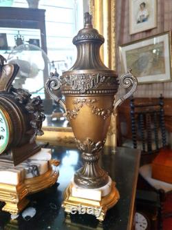 PENDULE et CASSOLETTES Fonctionne PARFAITEMENT ANGE Régule Marbre XIXe