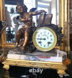 PENDULE et CASSOLETTES Fonctionne PARFAITEMENT ANGE Régule Marbre XIXe