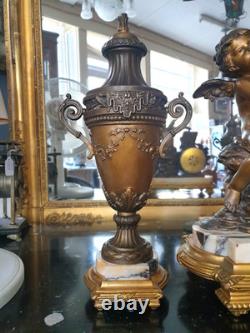 PENDULE et CASSOLETTES Fonctionne PARFAITEMENT ANGE Régule Marbre XIXe