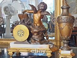 PENDULE et CASSOLETTES Fonctionne PARFAITEMENT ANGE Régule Marbre XIXe
