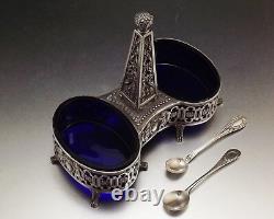 Paillard Freres Saleron Double Prise Obelisque Argent Massif Cristal Bleu Xix°