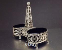 Paillard Freres Saleron Double Prise Obelisque Argent Massif Cristal Bleu Xix°