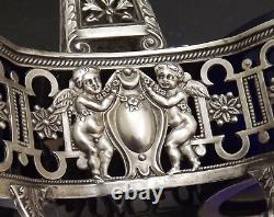 Paillard Freres Saleron Double Prise Obelisque Argent Massif Cristal Bleu Xix°