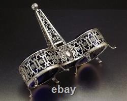 Paillard Freres Saleron Double Prise Obelisque Argent Massif Cristal Bleu Xix°