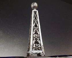 Paillard Freres Saleron Double Prise Obelisque Argent Massif Cristal Bleu Xix°