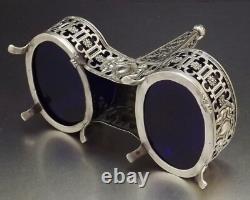 Paillard Freres Saleron Double Prise Obelisque Argent Massif Cristal Bleu Xix°