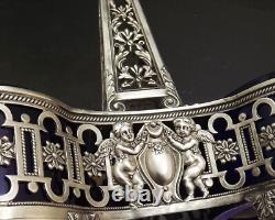 Paillard Freres Saleron Double Prise Obelisque Argent Massif Cristal Bleu Xix°
