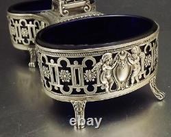 Paillard Freres Saleron Double Prise Obelisque Argent Massif Cristal Bleu Xix°