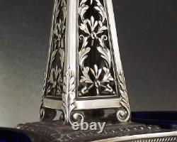 Paillard Freres Saleron Double Prise Obelisque Argent Massif Cristal Bleu Xix°