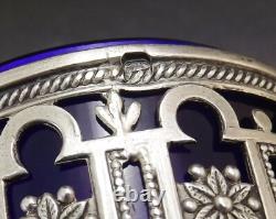 Paillard Freres Saleron Double Prise Obelisque Argent Massif Cristal Bleu Xix°