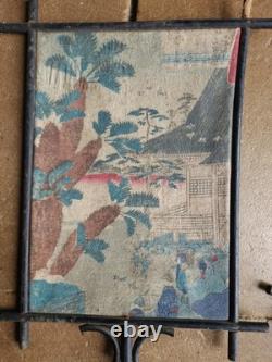 Paire D Ecran A Main Japonais XIX E Napoléon III Sur Tissus Estampe Japon