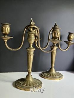 Paire De Bougeoir En Bronze Debut XIX Sublime Era Empire Napoleon III Louis XVI