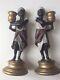 Paire De Bougeoirs Bronze Polychrome Nubiens Torcheres Xixe French Antique