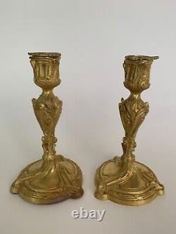 Paire De Bougeoirs En Bronze Napoléon III Xixe Syle Louis XV Rocaille E737