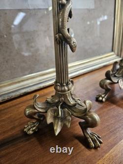 Paire De Bougeoirs En Bronze à Decor De Salamandres Époque Napoléon III XIXe