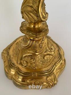 Paire De Bougeoirs Napoleon III Bronze Dore Xixe Riche Ornementation E659