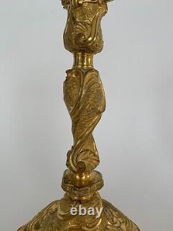 Paire De Bougeoirs Napoleon III Bronze Dore Xixe Riche Ornementation E659