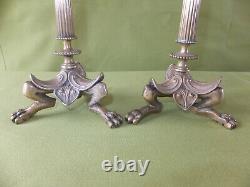 Paire De Bougeoirs Tripode Epoque Napoléon III En Bronze Pieds Griffes Xix°