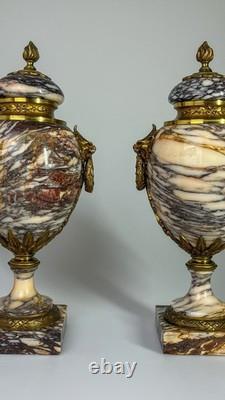 Paire De Cassolettes Napoléon 3 Marbre Et Bronze XIXe siècle 42cm