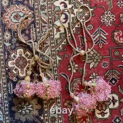 Paire Embrasses rose vert XIX ème Victorian Passementerie Tassels 19thC BÉtat