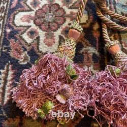 Paire Embrasses rose vert XIX ème Victorian Passementerie Tassels 19thC BÉtat