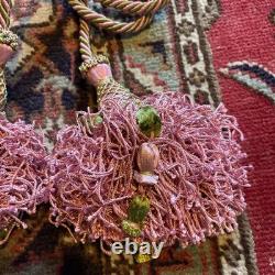 Paire Embrasses rose vert XIX ème Victorian Passementerie Tassels 19thC BÉtat