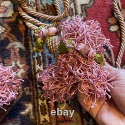 Paire Embrasses rose vert XIX ème Victorian Passementerie Tassels 19thC BÉtat Paire Embrasses rose vert XIX ème Victorian Passementerie Tassels 19thC BÉtat
