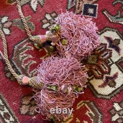 Paire Embrasses rose vert XIX ème Victorian Passementerie Tassels 19thC BÉtat