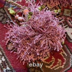 Paire Embrasses rose vert XIX ème Victorian Passementerie Tassels 19thC BÉtat