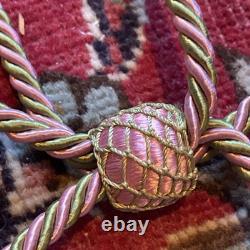 Paire Embrasses rose vert XIX ème Victorian Passementerie Tassels 19thC BÉtat