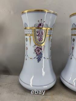 Paire Vase opaline Mauve XIXe doré main France Napoléon III Baccarat