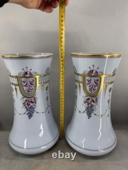 Paire Vase opaline Mauve XIXe doré main France Napoléon III Baccarat