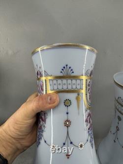 Paire Vase opaline Mauve XIXe doré main France Napoléon III Baccarat