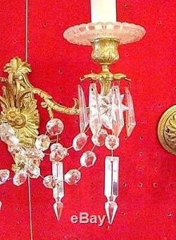 Paire d'appliques bronze et cristal à 3 bougeoirs époque XIX ème (Napoléon III)
